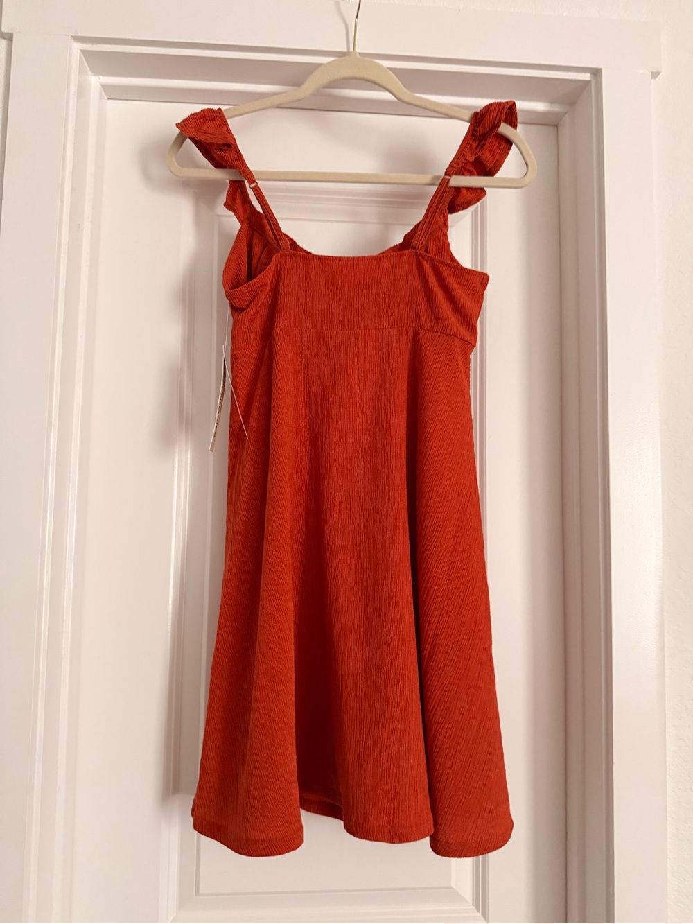 No Boundaries Rust Ruffle-Strap Mini Dress - Picture 2 of 4